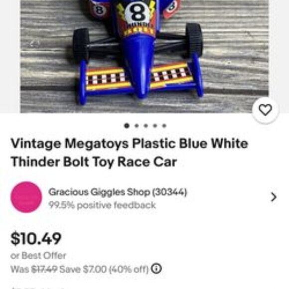 Vintage Megatoys Plastic Red Thunder Bolt Toy Race Car - Picture 3 of 4